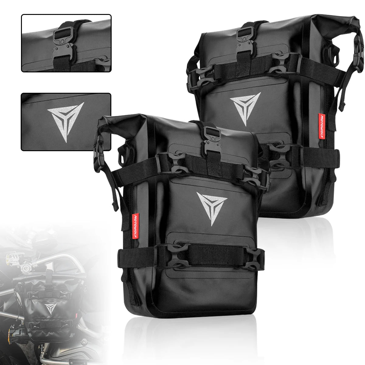 2PCS Motorcycle Bumpers Bag Waterproof 5L-8L Motorcycle Side Frame Bag Motorcycle Crash Bar Bag Universal Tools Storage Bag