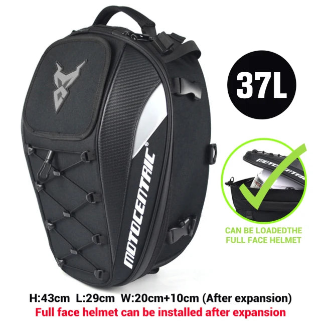 MOTOCENTRIC Waterproof Motorcycle Tail Bag Multi-functional Durable Rear Seat Bag 37L High Capacity Rider Helmet Backpack