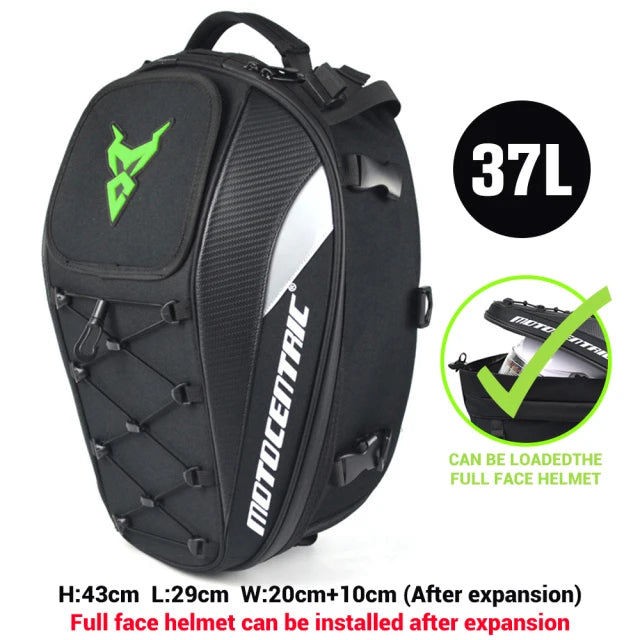 MOTOCENTRIC Waterproof Motorcycle Tail Bag Multi-functional Durable Rear Seat Bag 37L High Capacity Rider Helmet Backpack