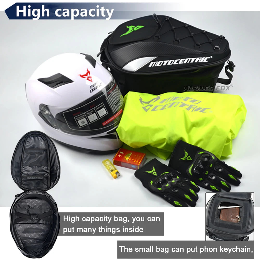MOTOCENTRIC Waterproof Motorcycle Tail Bag Multi-functional Durable Rear Seat Bag 37L High Capacity Rider Helmet Backpack
