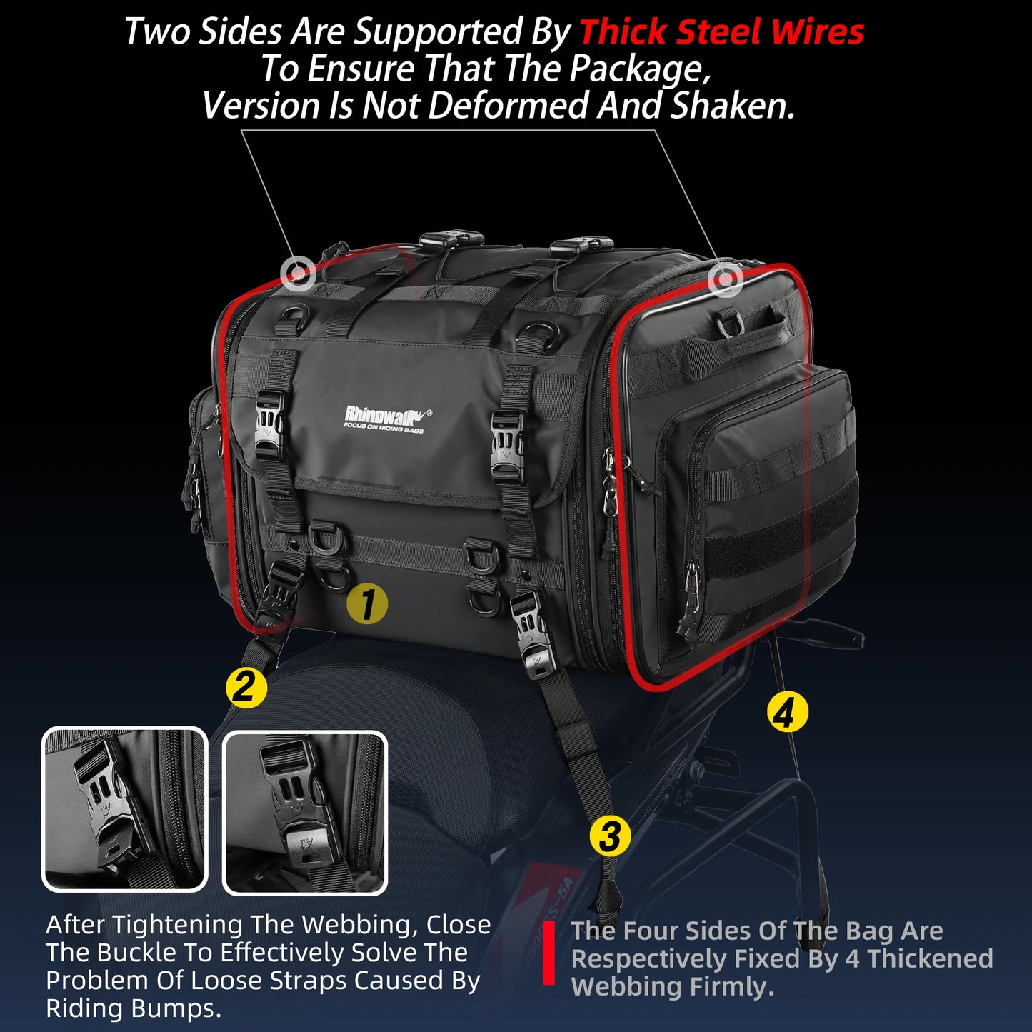 Rhinowalk Motorcycle Rear Seat Bag Travel Luggage Waterproof 19L-80L Expandable Motor Tail/Trunk/Rack Bag For Most motorcycle
