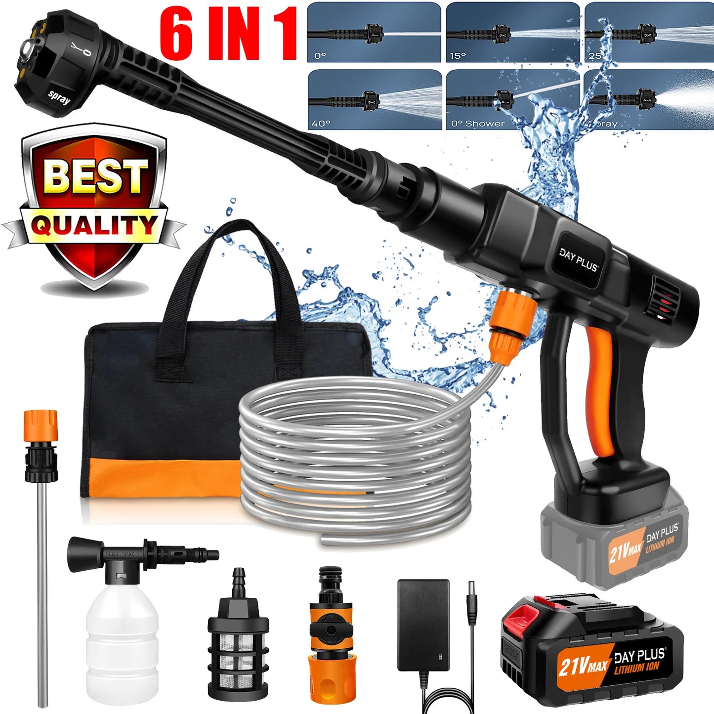 6 IN 1 Brushless 21V Electric High Pressure Washer Cordless