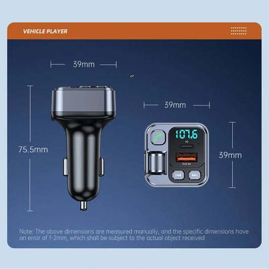 Bluetooth 5.1 FM Transmitter Car Charger 20W PD USB-C Fast Charger Car Radio with Mic for Wireless Hands Free Call MP3 Player