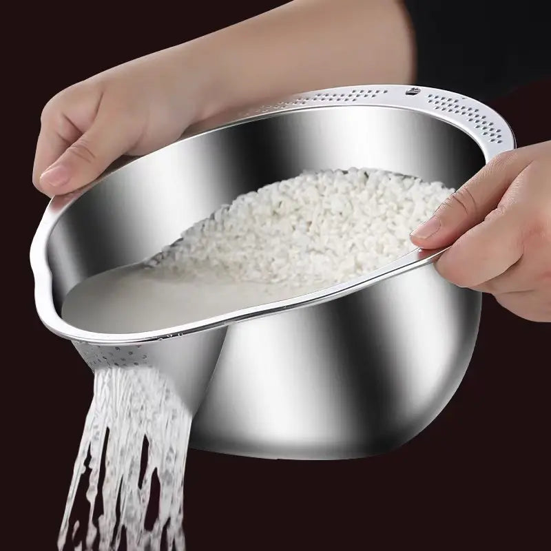 Rice Washer Strainer Bowl Stainless Steel 304 Rice Washing Bowl Rice Sieve Colander Fruit And Vegetable Strainer Kitchen Tools
