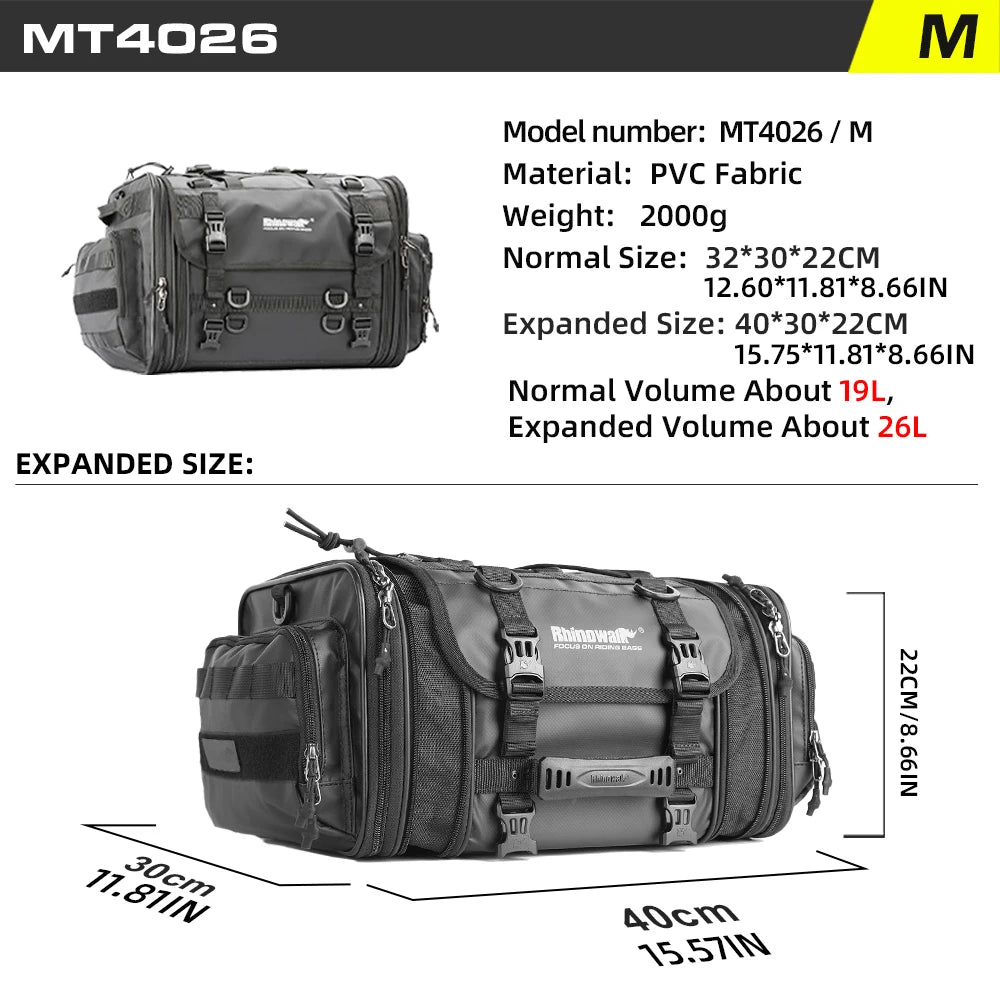 Rhinowalk Motorcycle Rear Seat Bag Travel Luggage Waterproof 19L-80L Expandable Motor Tail/Trunk/Rack Bag For Most motorcycle