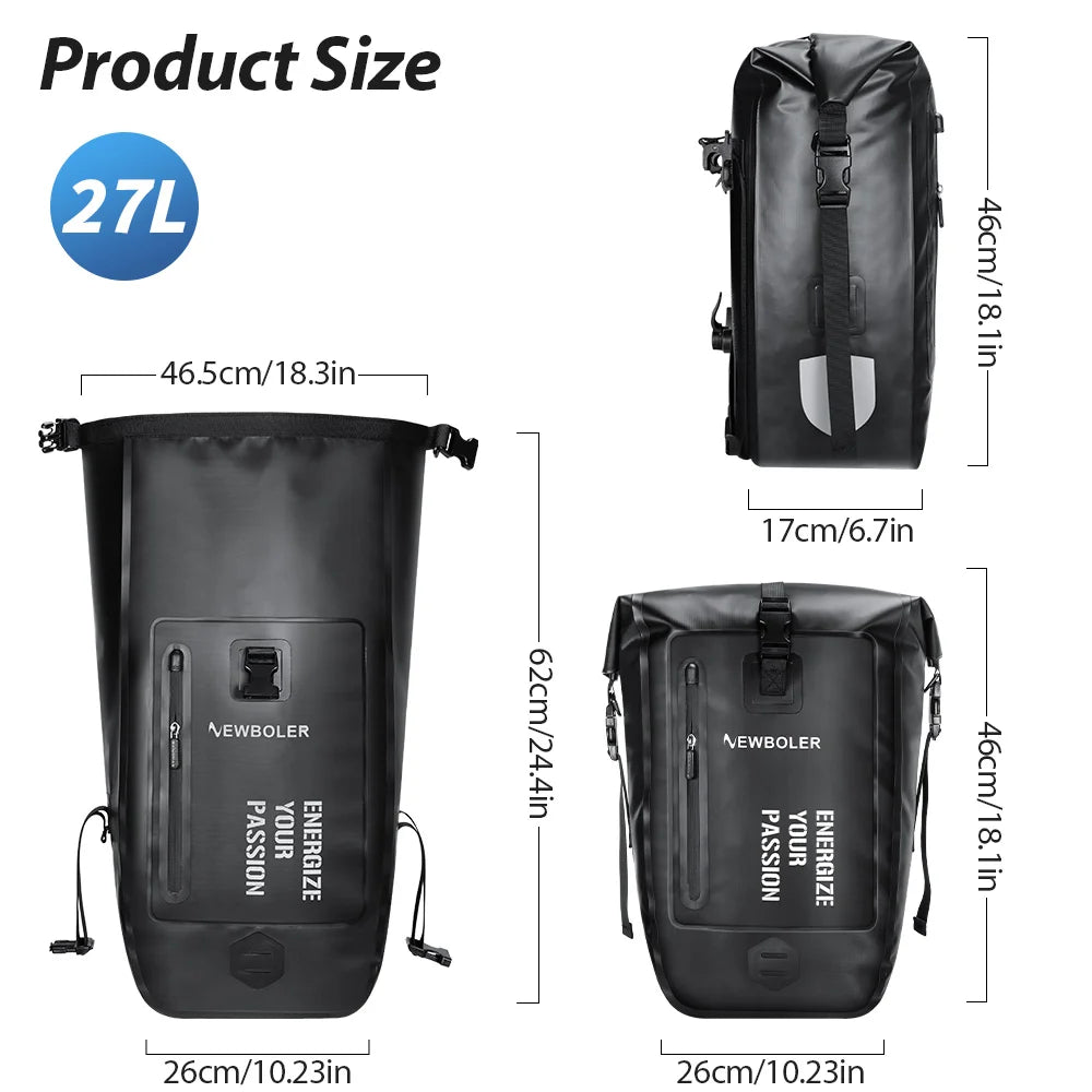 NEWBOLER  Bike Pannier Bag 27L Big Capacity Waterproof Travel Cycling Bag Bicycle Rear Seat Trunk Bag Electric Bike Accessories