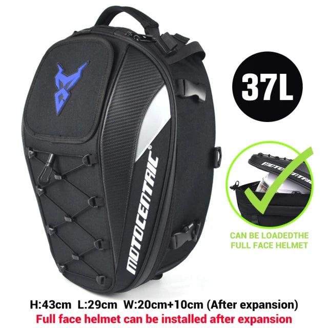 MOTOCENTRIC Waterproof Motorcycle Tail Bag Multi-functional  Durable Rear Seat Bag 37L High Capacity Rider Helmet Backpack