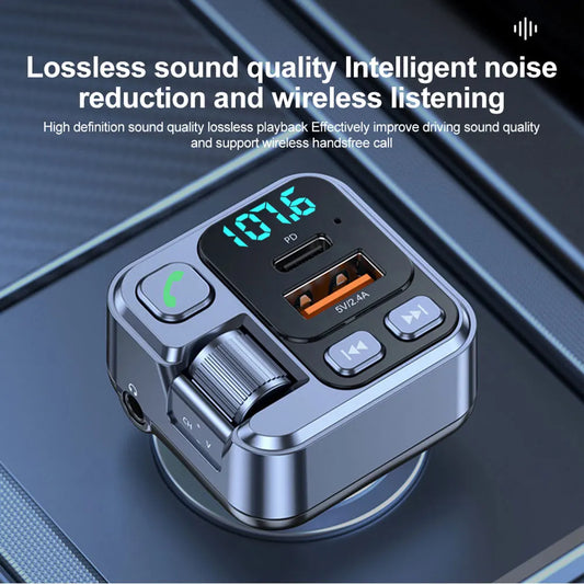 Bluetooth 5.1 FM Transmitter Car Charger 20W PD USB-C Fast Charger Car Radio with Mic for Wireless Hands Free Call MP3 Player