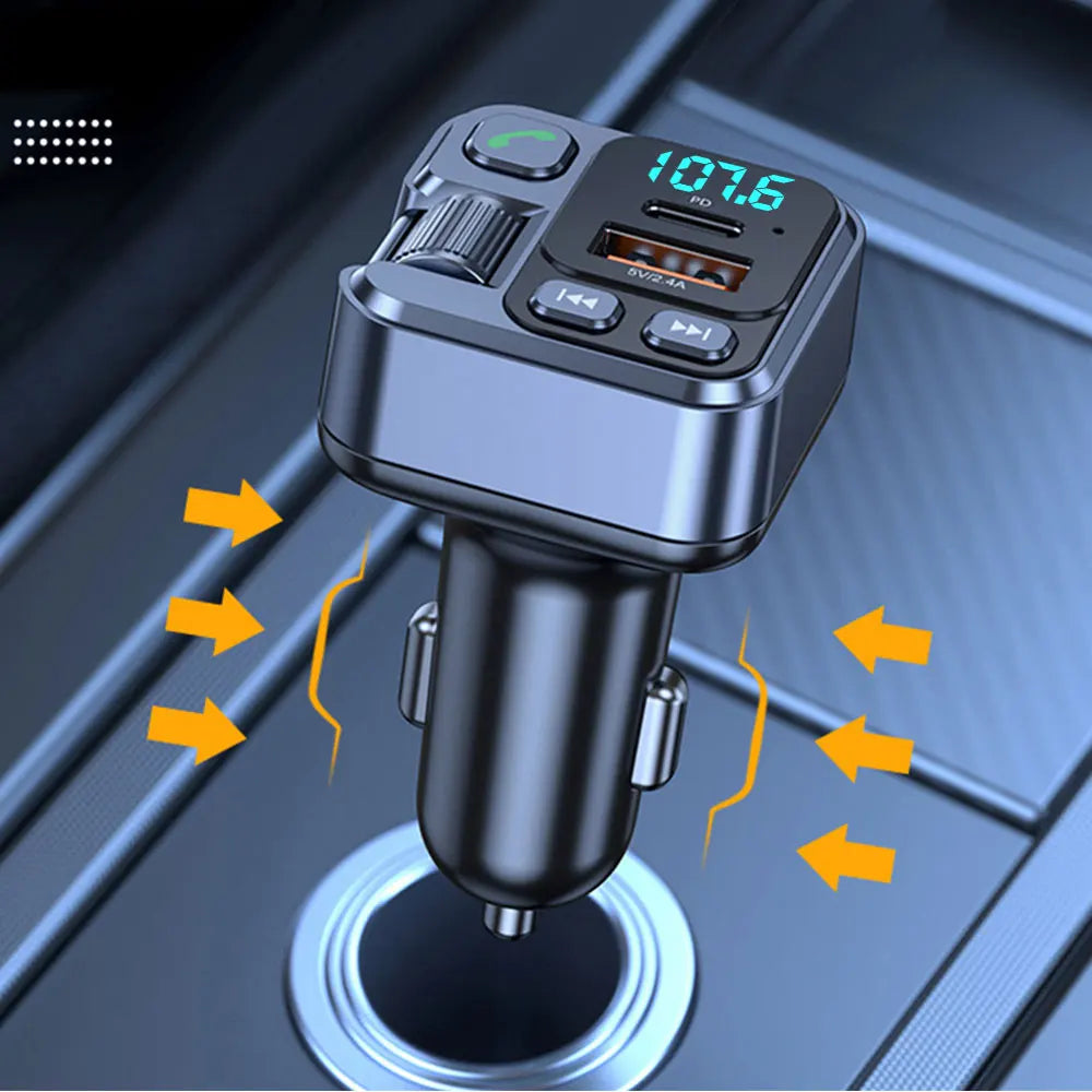 Bluetooth 5.1 FM Transmitter Car Charger 20W PD USB-C Fast Charger Car Radio with Mic for Wireless Hands Free Call MP3 Player
