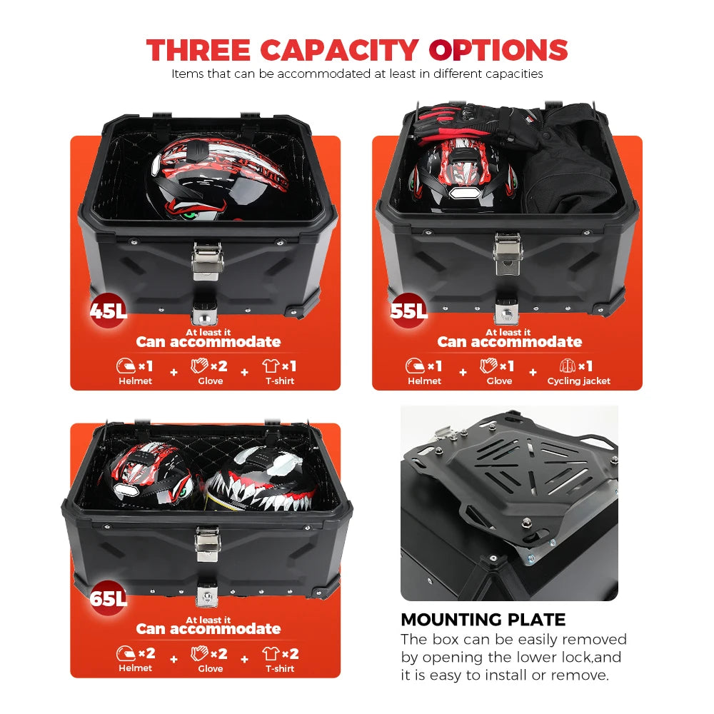 Motorcycle Helmet Box CNC Aluminum Top Tail Rear Luggage Storage Tool Cases Lock Trunk For YAMAHA For Honda For BMW For
