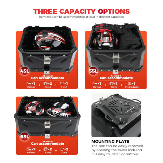 Motorcycle Helmet Box CNC Aluminum Top Tail Rear Luggage Storage Tool Cases Lock Trunk For YAMAHA For Honda For BMW For