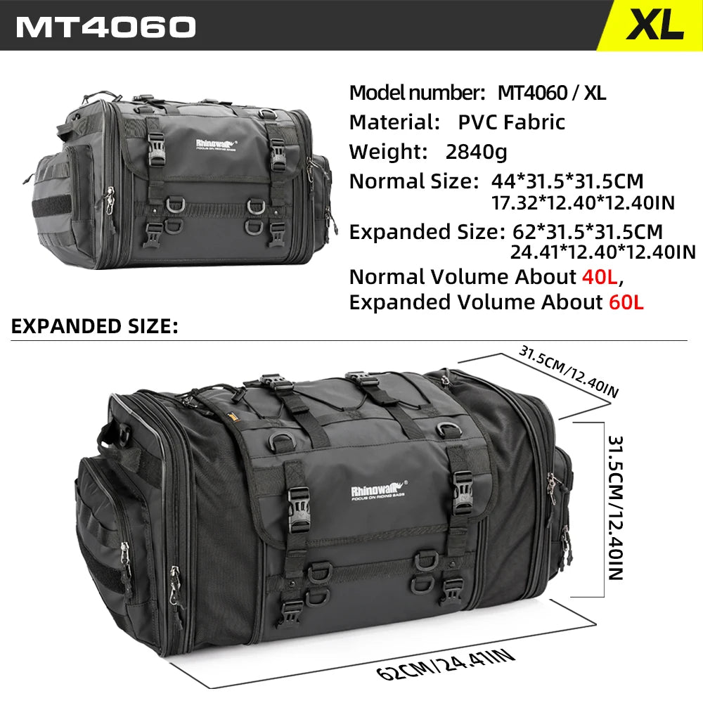 Rhinowalk Motorcycle Rear Seat Bag Travel Luggage Waterproof 19L-80L Expandable Motor Tail/Trunk/Rack Bag For Most motorcycle