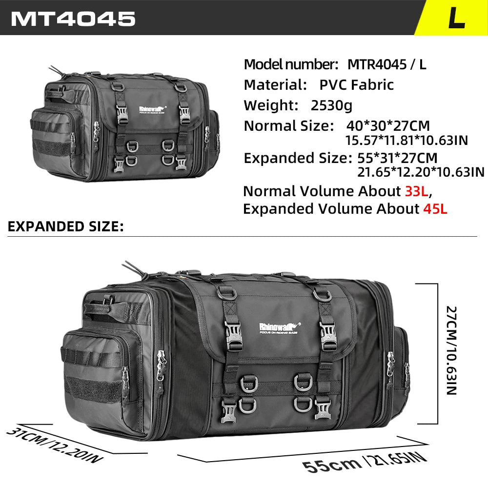 Rhinowalk Motorcycle Rear Seat Bag Travel Luggage Waterproof 19L-80L Expandable Motor Tail/Trunk/Rack Bag For Most motorcycle