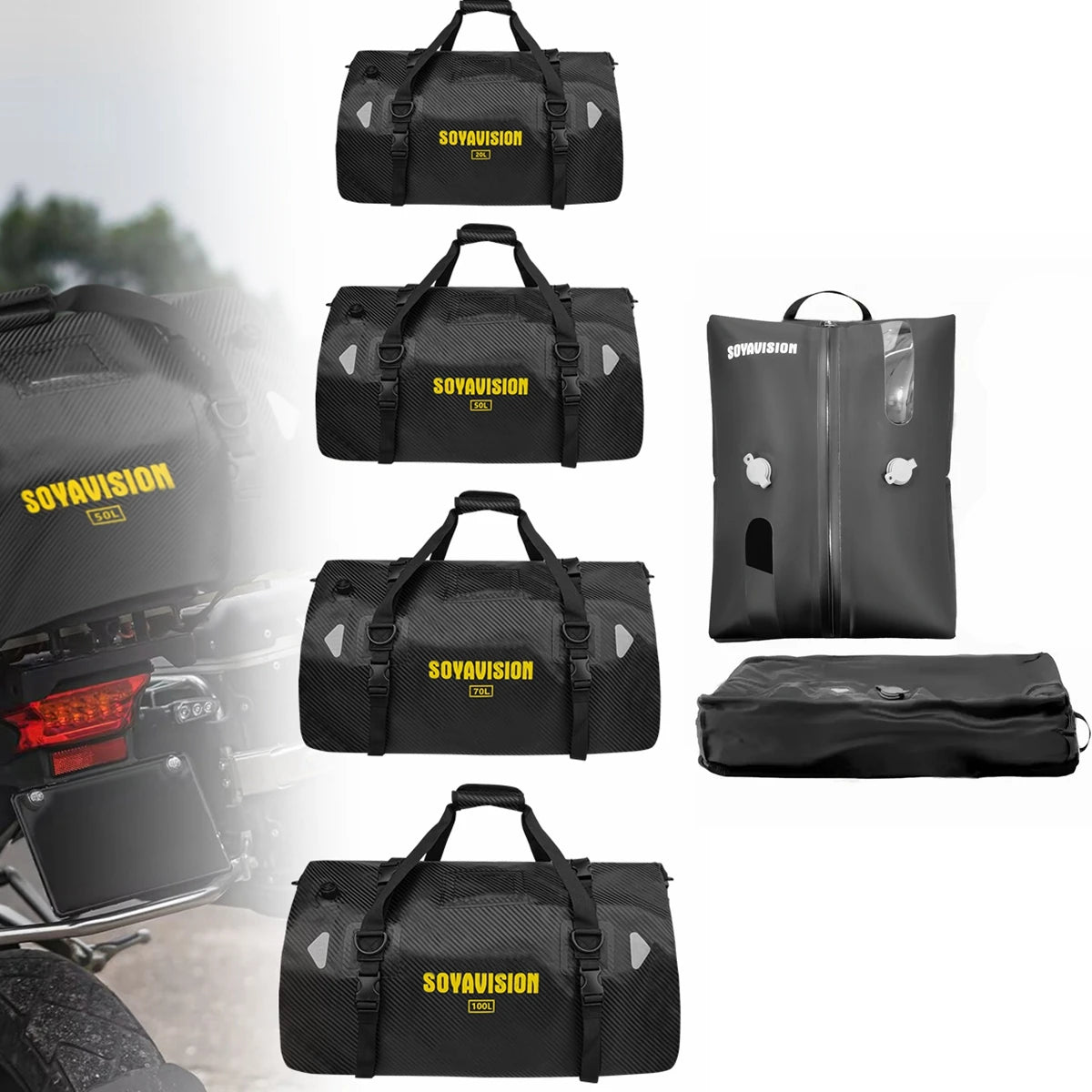 Universal Motorcycle Waterproof Tail Bags Back Seat Bags Cycling Camping Travel Bag Motorbike Scooter Sport Luggage Pack 66L 40L