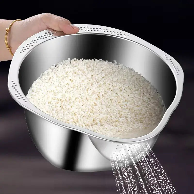 Rice Washer Strainer Bowl Stainless Steel 304 Rice Washing Bowl Rice Sieve Colander Fruit And Vegetable Strainer Kitchen Tools
