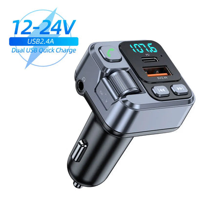 Bluetooth 5.1 FM Transmitter Car Charger 20W PD USB-C Fast Charger Car Radio with Mic for Wireless Hands Free Call MP3 Player